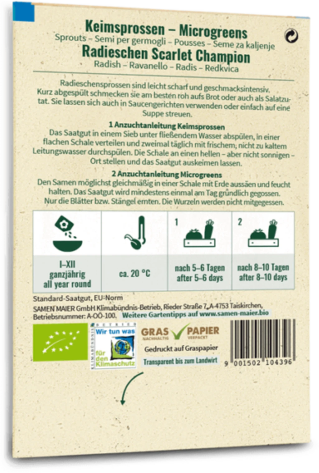 Bio Keimsprossen/Microgreens - Radieschen "Scarlet Champion" 4 Bio Keimsprossen/Microgreens - Radieschen "Scarlet Champion" – Bild 2