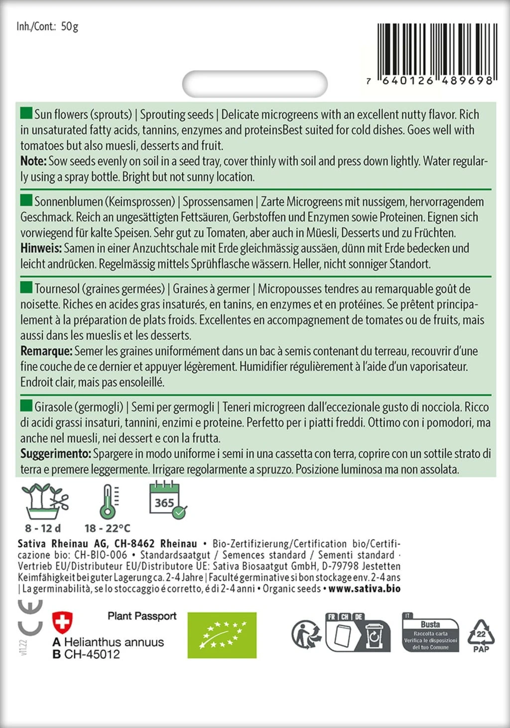 Bio Keimsprossen "Sonnenblumen" 3 Bio Keimsprossen "Sonnenblumen"